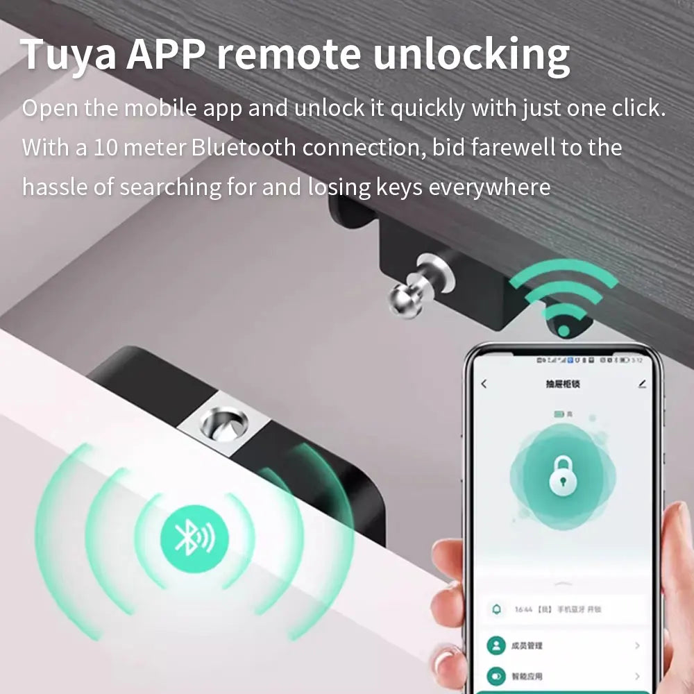 Support Tuya App Bluetooth Cabinet Drawer Invisible Electronic Lock 13.56M RF Card Smart Drawer Lock Keyless