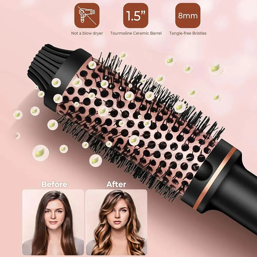 TINSOL 1.5” tourmaline ceramic hot styling brush with tangle-free bristles for professional hair curling and smoothing.