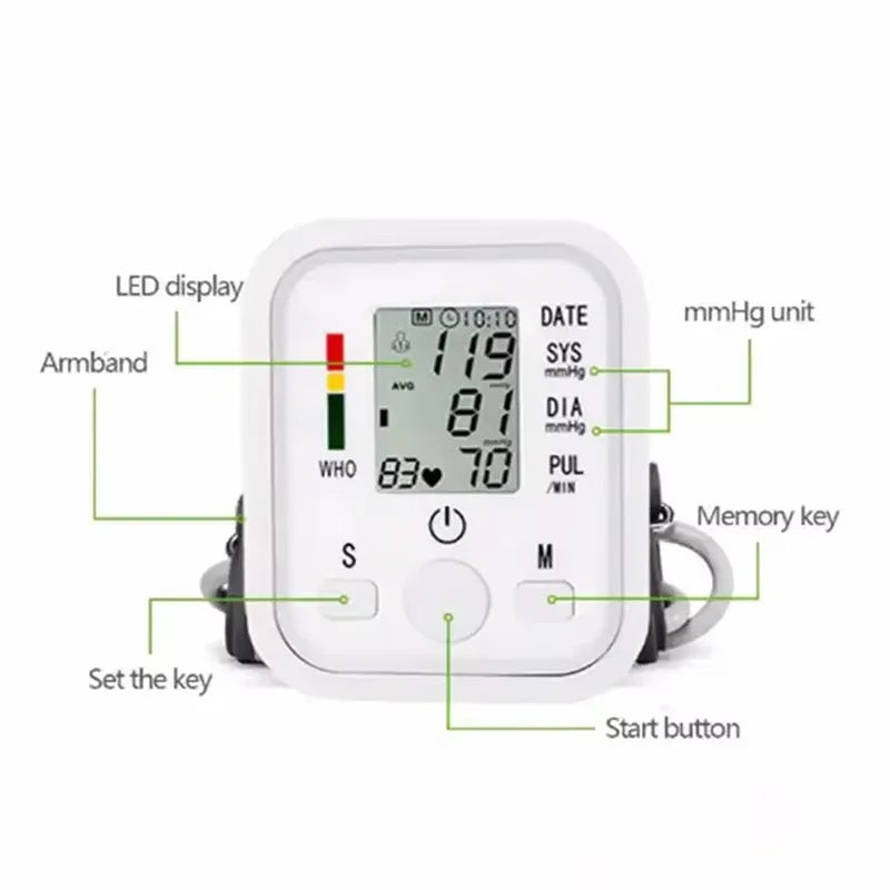 New Blood Pressure Monitor Upper Arm Automatic Tonometer Digital Blood Pressure Meter BP Medical Sphygmomanometer Pulse