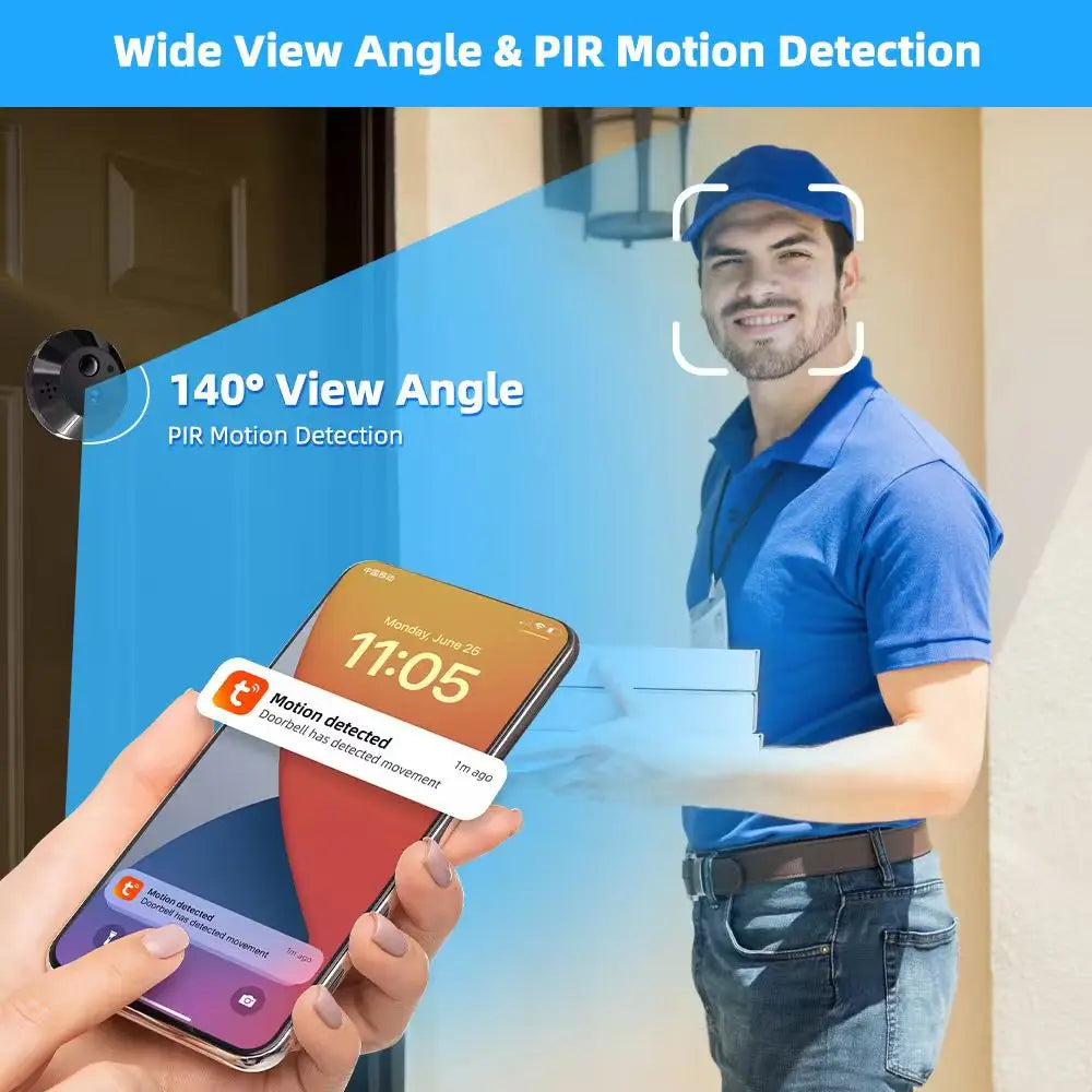 5Inch 10000mAh Two Way Audio 2MP Tuya SmartLife WiFi Digital Door Eye Peephole Viewer Infrared 940NM Night Vision PIR Camera