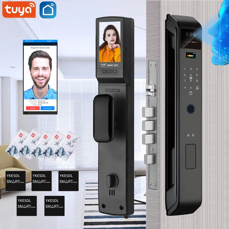WIfi Tuya APP Remote Unlock Voice Intercom 3D Face Recognition Smart Door Lock With Camera Fingerprint Password Digitl Door Lock