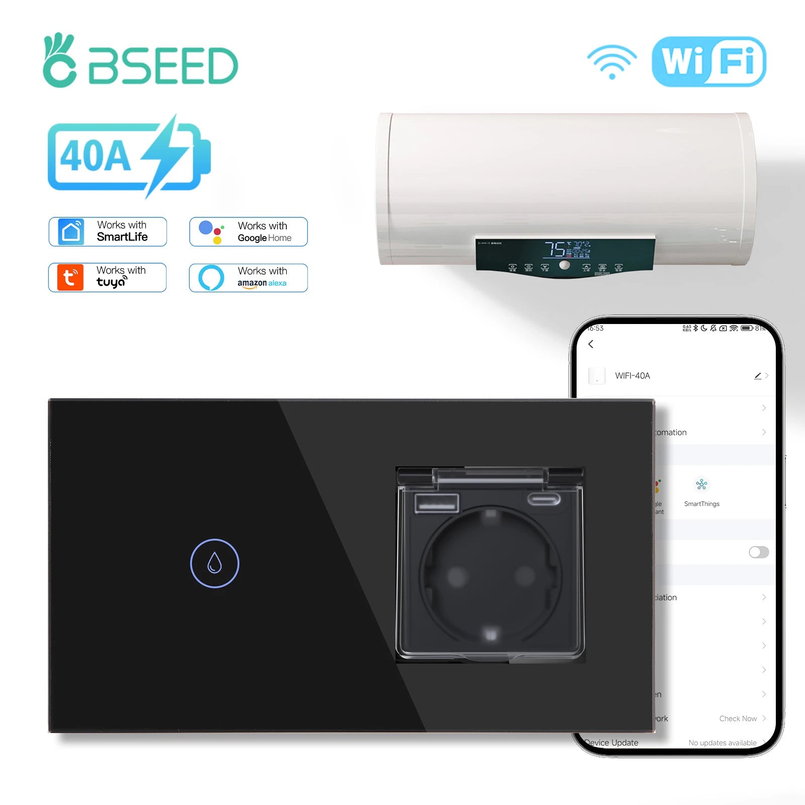Tidesmit BSEED Matter compatible Wifi smart water heater switch 40A boiler touch switch for kitchen, image 4 of 19