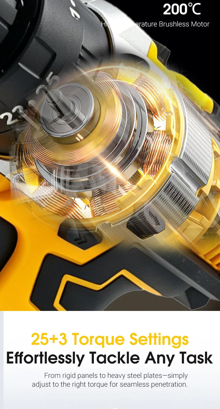 25+3 Torque Impact Drill Electric Screwdriver Cordless Electric Hammer Drill Driver 2 Gear Speed Lithium-Ion Battery Power Tool