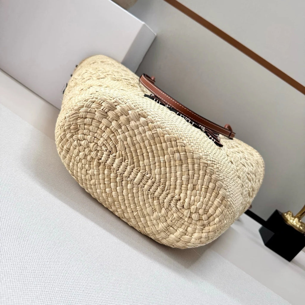2026 New Handmade Raffia Straw Bohemian Woven Crochet Tote Shoulder Bag Women Summer Beach Holiday Brown Palm Leaf Basket