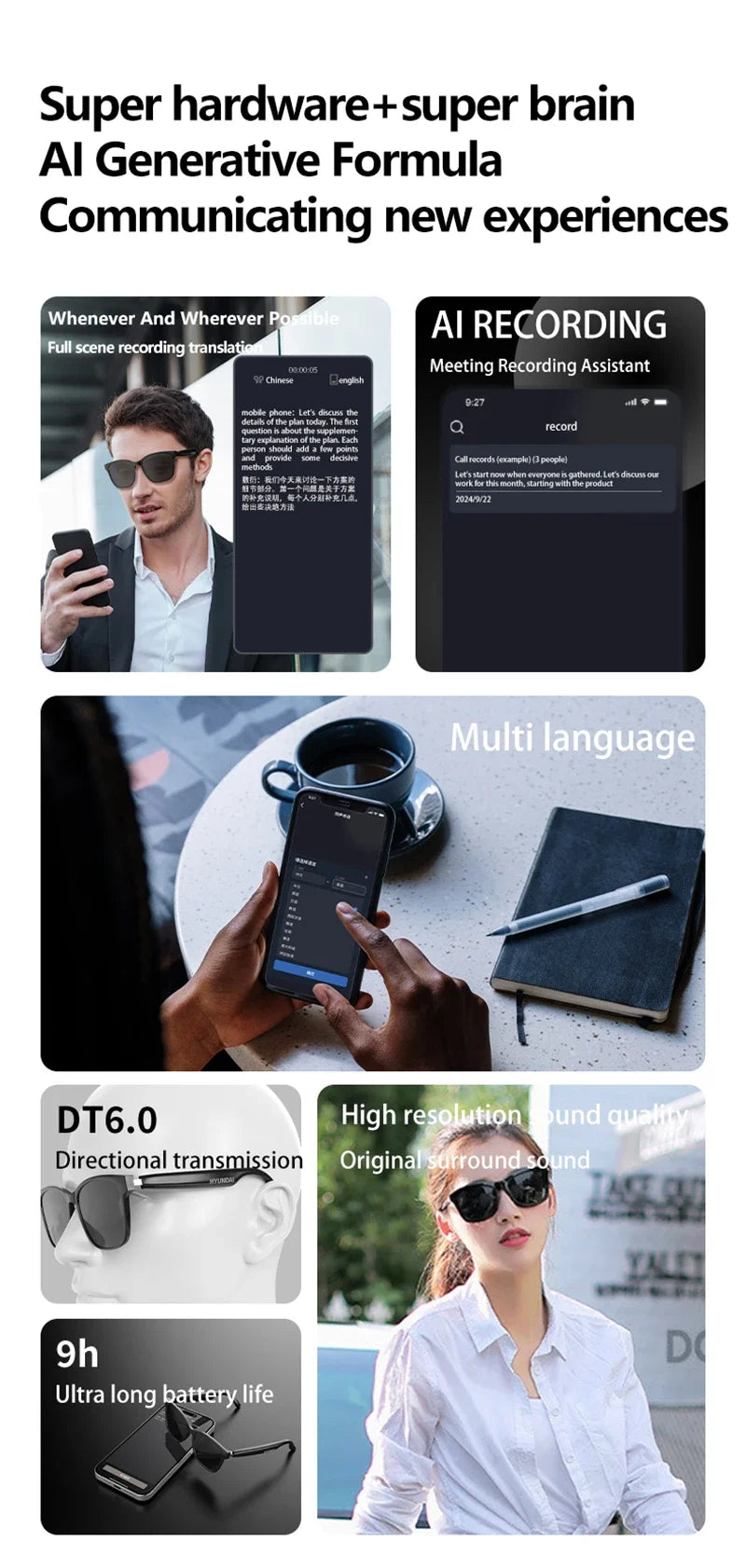 Smart AI Translation Glasses - Real-Time Audio Mixed Reality Wearable Tidesmit
