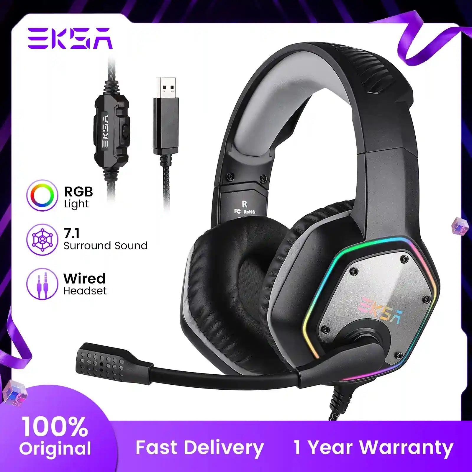 Wireless Gaming Headset with Mic - 7.1 Surround Sound for PC and PS5 Tidesmit