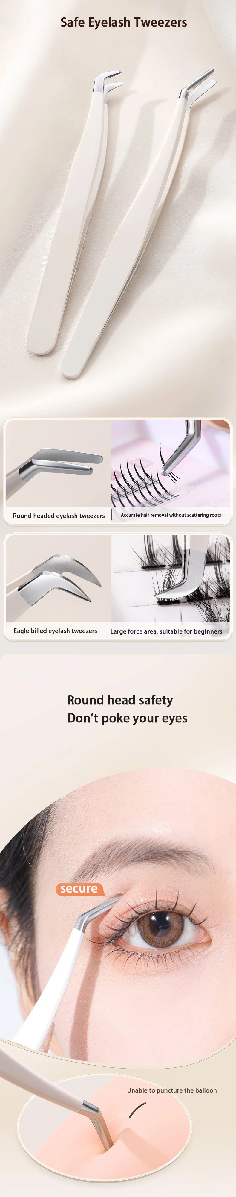 Eyelash Tweezers Precision Tool - Stainless Steel Crafting Tidesmit False Eyelashes Tidesmit