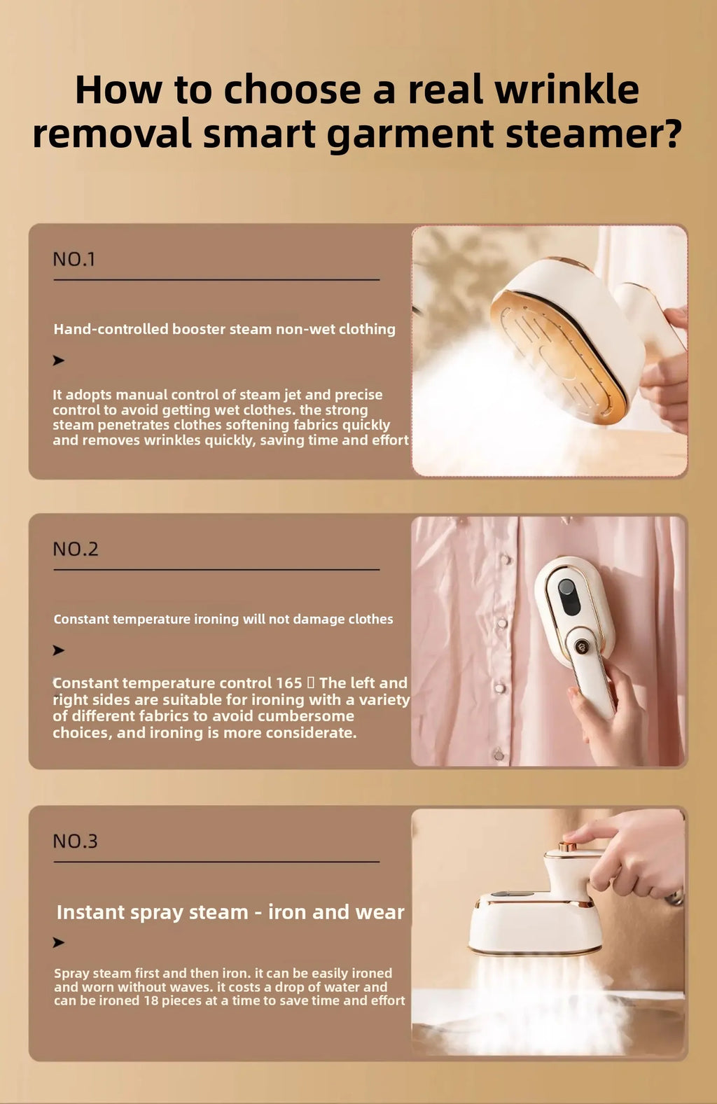 Tidesmit handheld portable steam iron showing dual wet and dry ironing functionality for efficient garment care.