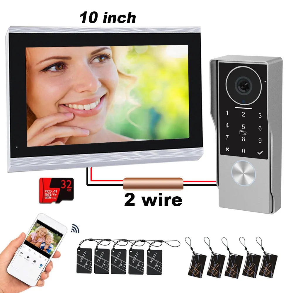 2-wire smart video doorbell kit with 10-inch monitor, keypad camera, and bundle cards