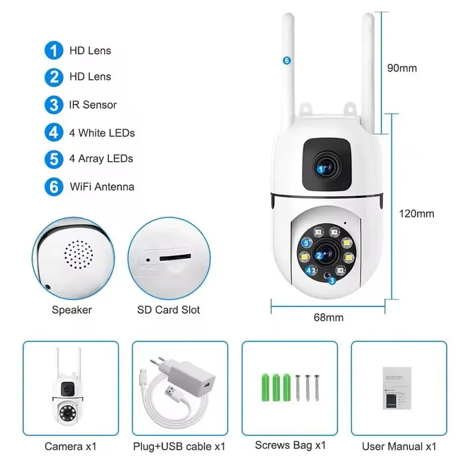 8MP WIFI Surveillance Camera Dual Lens Dual Screen 5MP IP Cameras Wireless Auto Tracking Color Night Vision 10X Zoom HD Camera