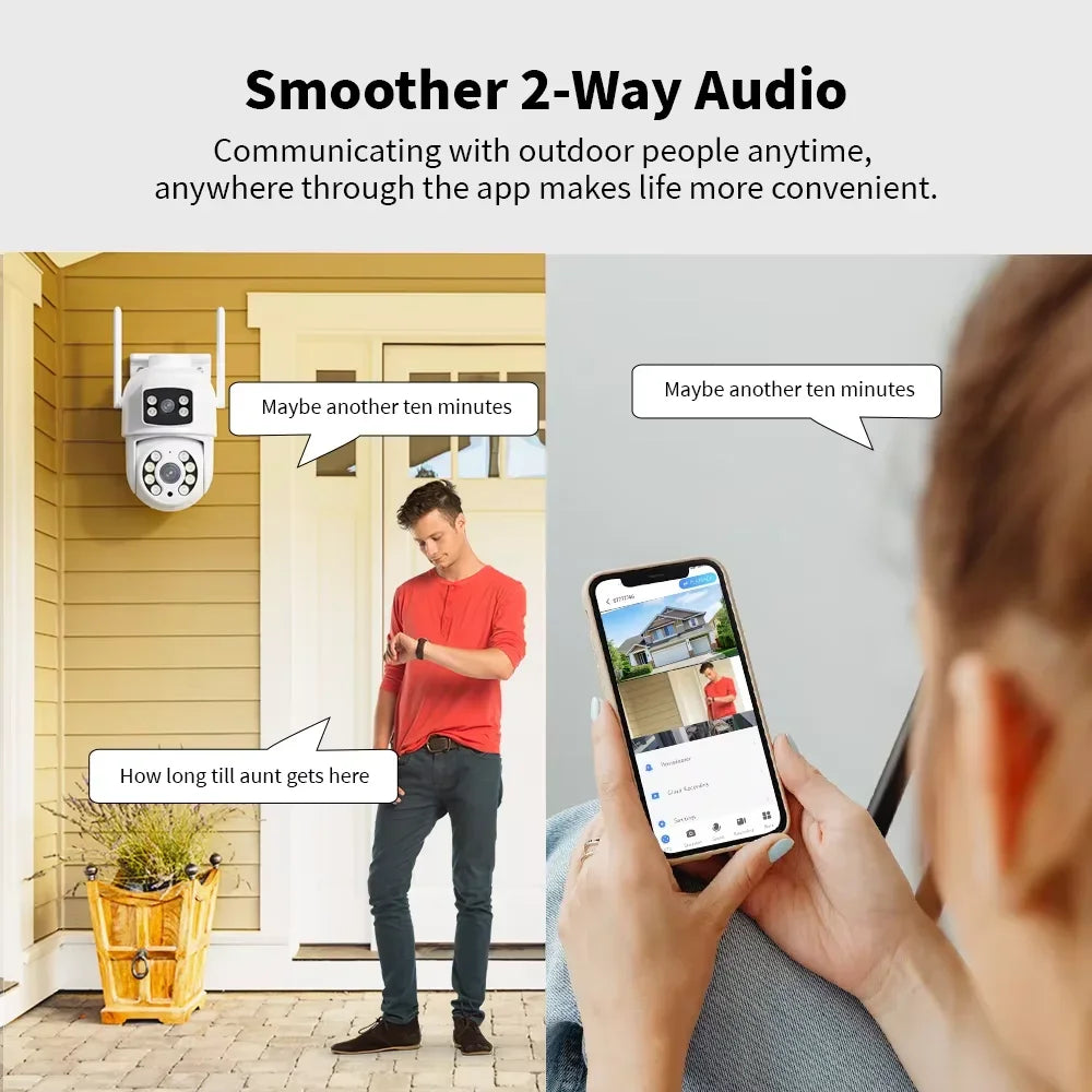 8MP 4K Dual Lens with Dual Screen Wifi Camera PTZ Wireless Outdoor Surveillance Camera Ai Human Detect Auto Tracking V380 App