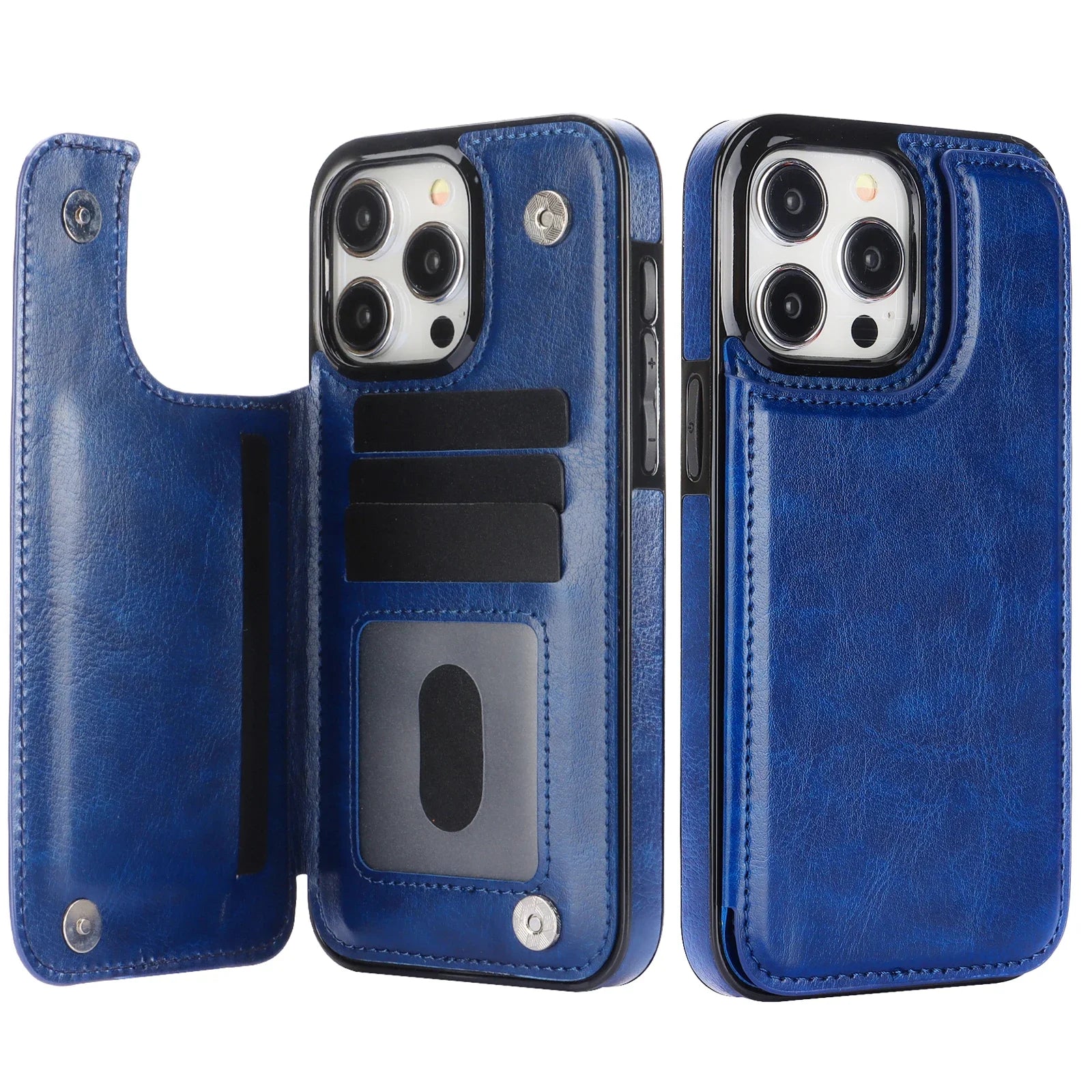 iPhone 16 Leather Wallet Case With Card Stand - Slim Shock-Absorbing Cover Blue Tidesmit