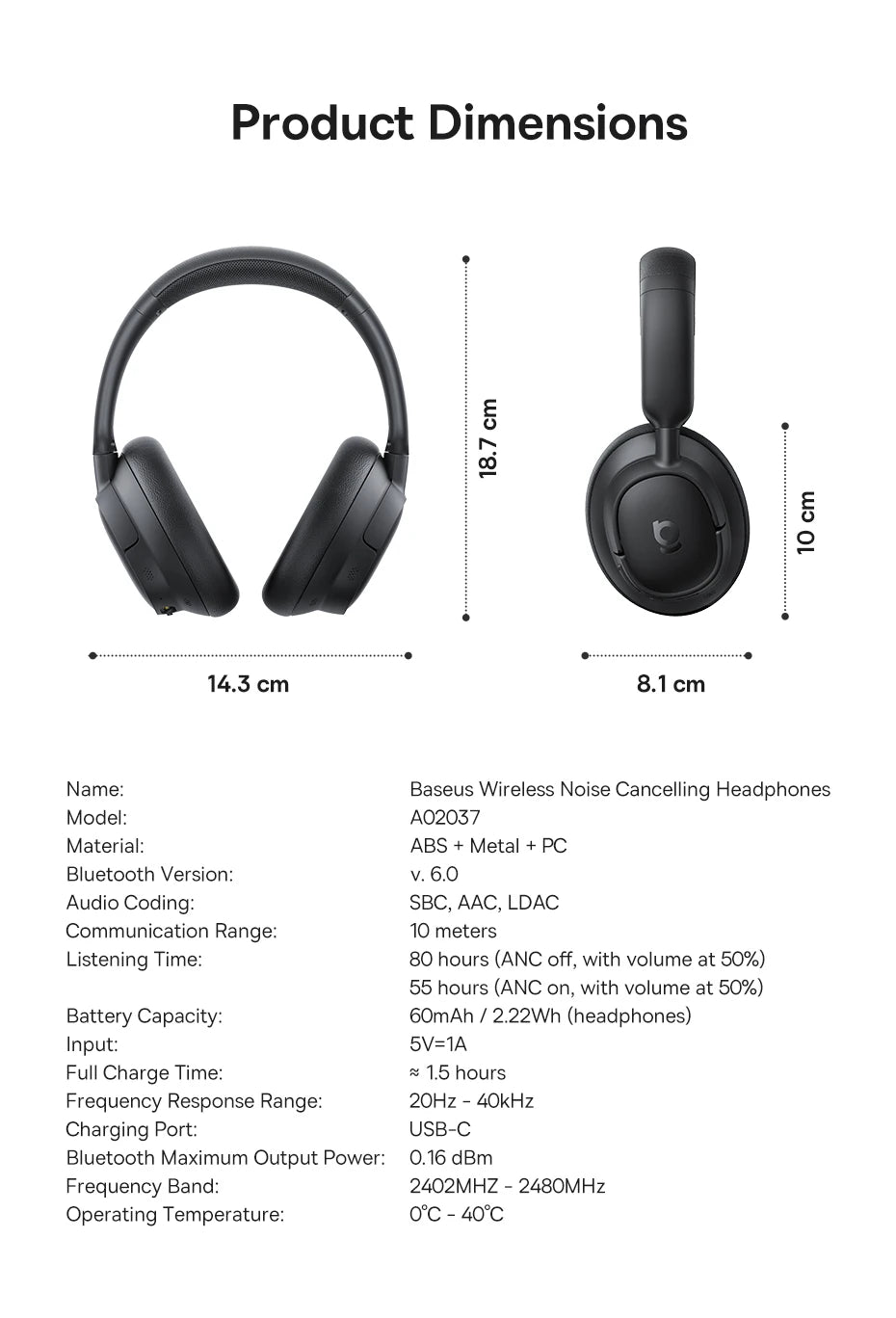 Wireless Headphones with Active Noise Cancellation & 120H Battery Tidesmit