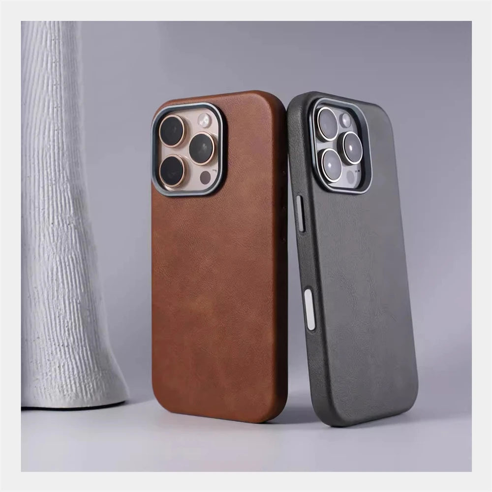 Magnetic Leather Case for iPhone 17 Pro Max with Alloy Lens Protection Tidesmit