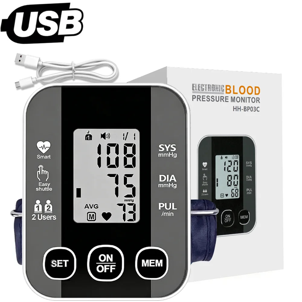 Arm Blood Pressure Meter Digital 36cm Cuff Automatic Pressure Tonometer Medical Tensiometer Heart Rate Pulse Meter BP Monitor