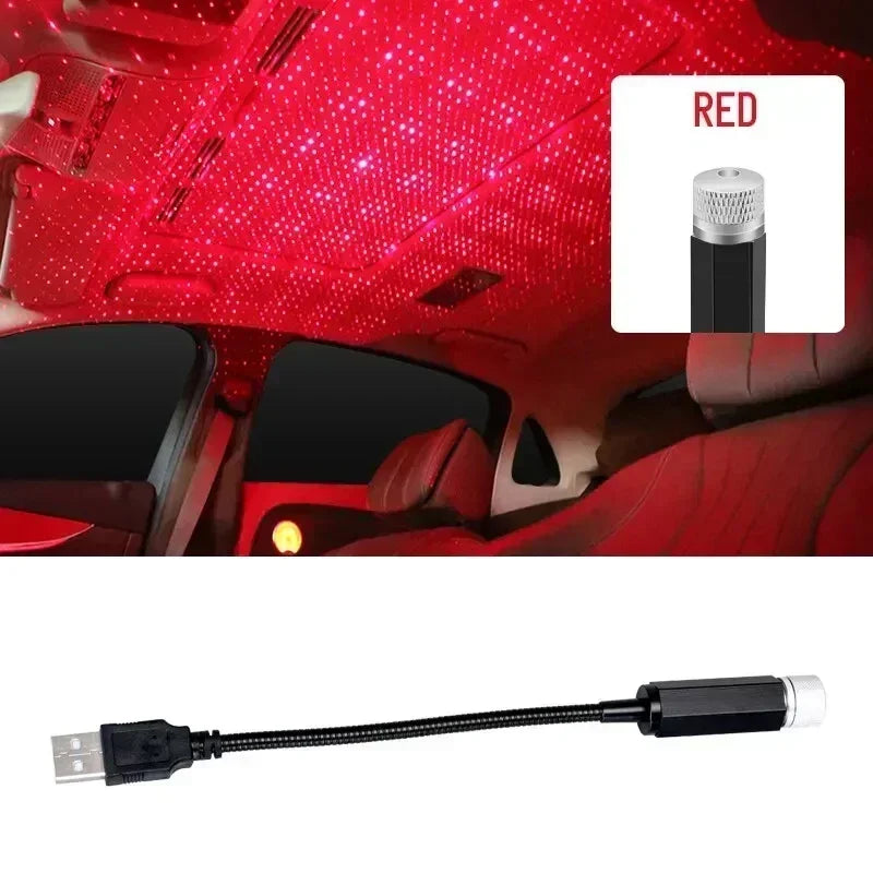 LED Car Roof Star Projector - Portable USB Galaxy Light for Auto Interiors red Tidesmit
