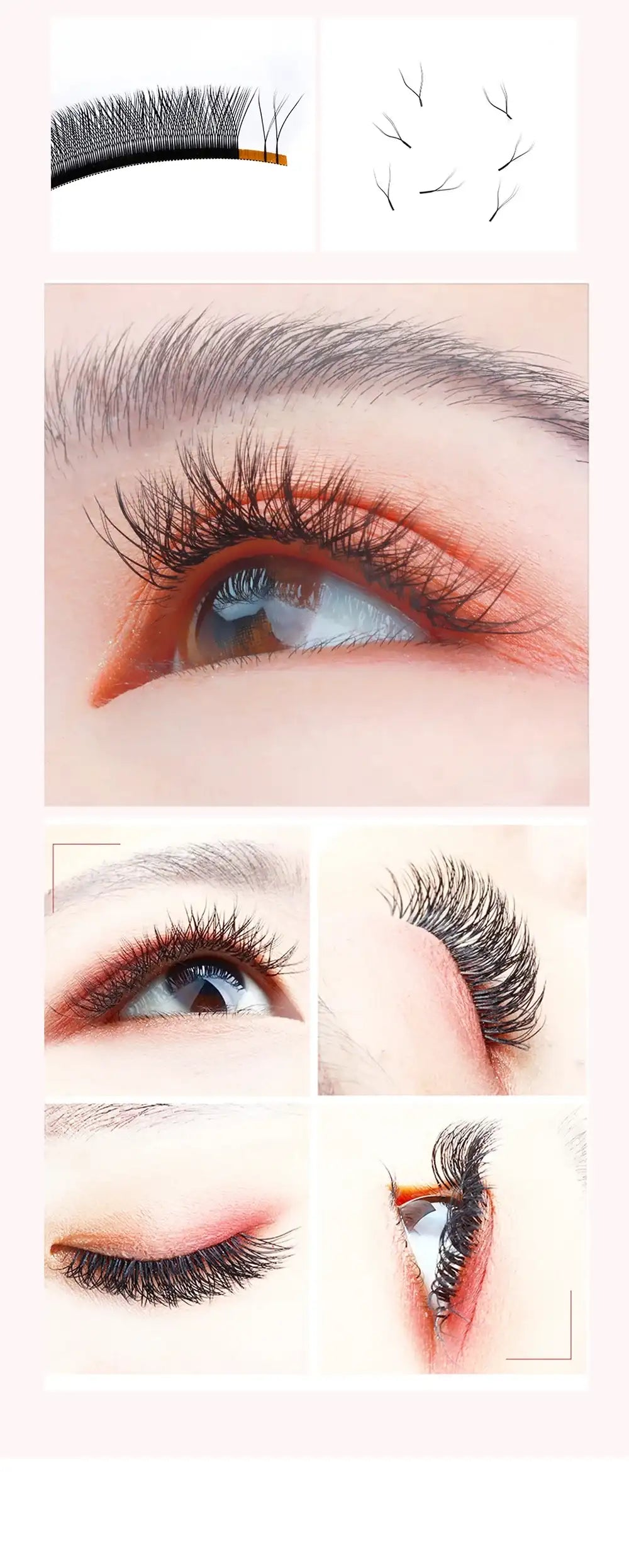 Black YY/3D-8D volume lash extensions on a strip, shown applied to an eye for a soft, full, feathery look.