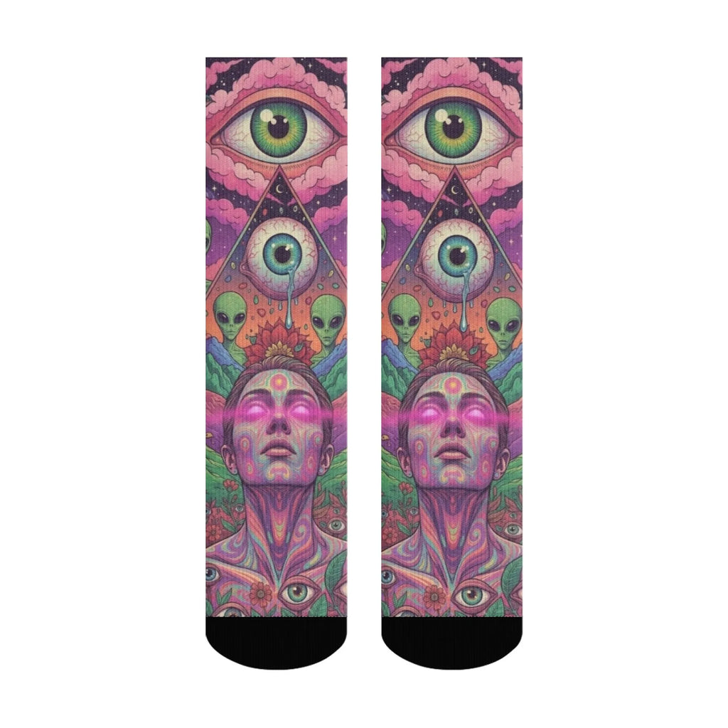 Mystery Eyes Happy Alien Psychedelic Socks Casual Fashion Men's Socks Novelty Funny Compression Socks Crazy Street Hip-Hop Socks