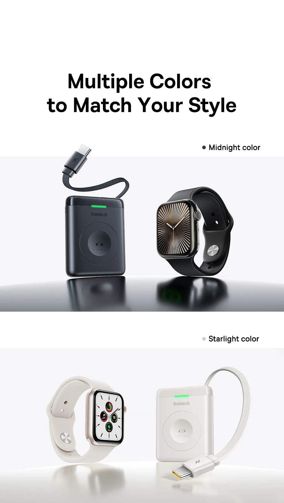 Baseus 5W Magnetic Wireless Charger For Apple Watch USB-C Built-in Cable For Apple Watch S1-S10 SE SE2 Ultra2