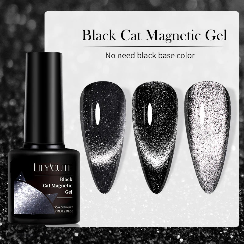 Magnetic Cat Eye Gel Nail Polish – Reflective UV Soak Off Kit Permanent Makeup Machines Black Cat Magnetic Tidesmit