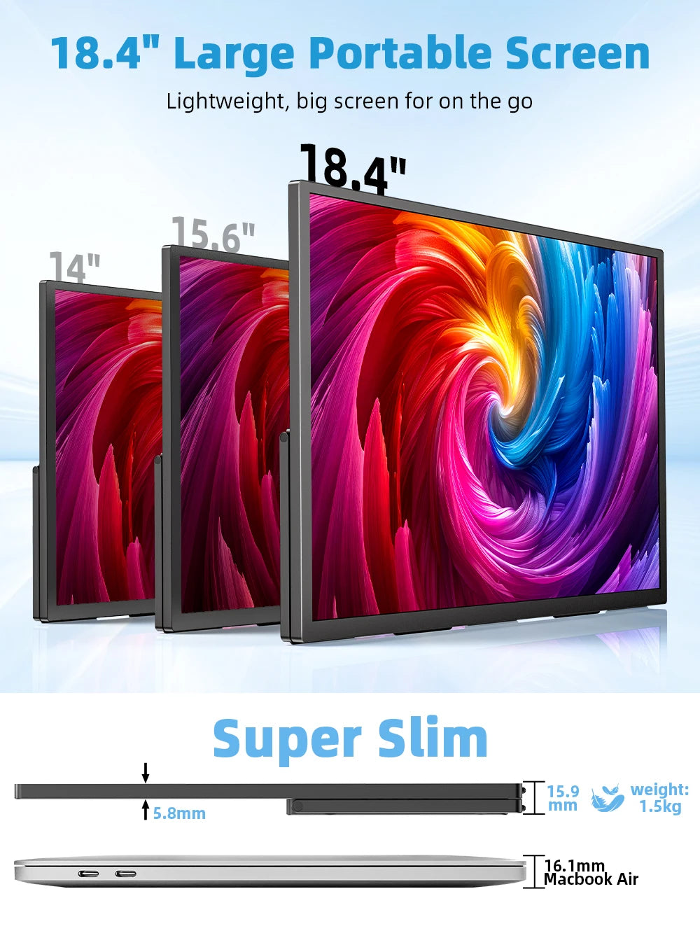 UPERFECT 18.4"4K QLED Portable Gaming Monitor Display 3840*2160 HDR USB C HDMI For PS5/4 Switch Laptop PC Mac Xbox Extend Screen