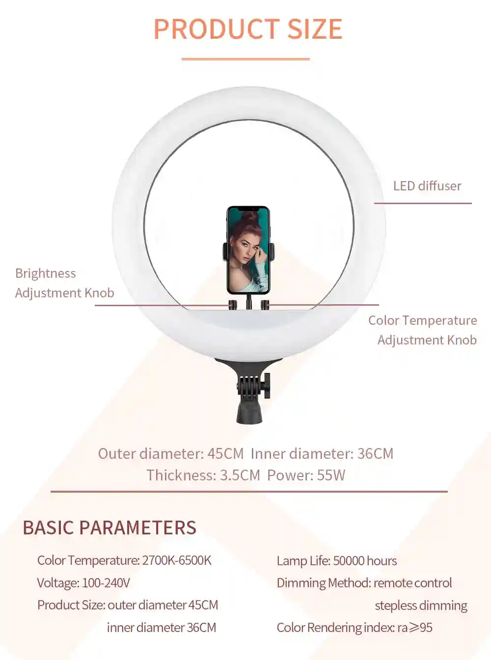 18 Inch LED Ring Light with Adjustable Tripod for Content Creation Tidesmit