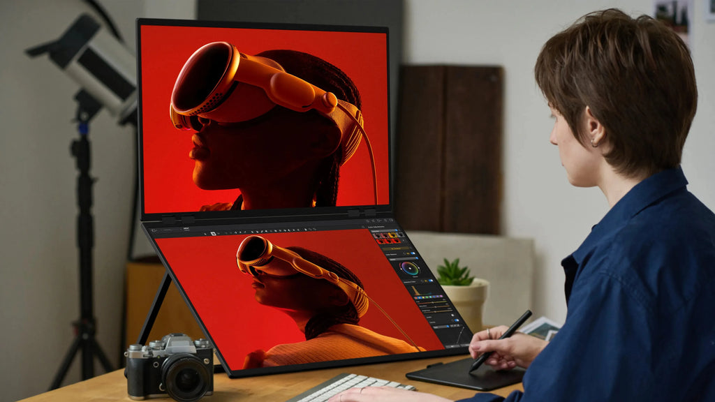 UPERFECT Delta Mega 23.8" 100Hz Dual Screen Stacked Computer Monitor With Speakers For Laptop Desktop PC MAC Phone Extended Play