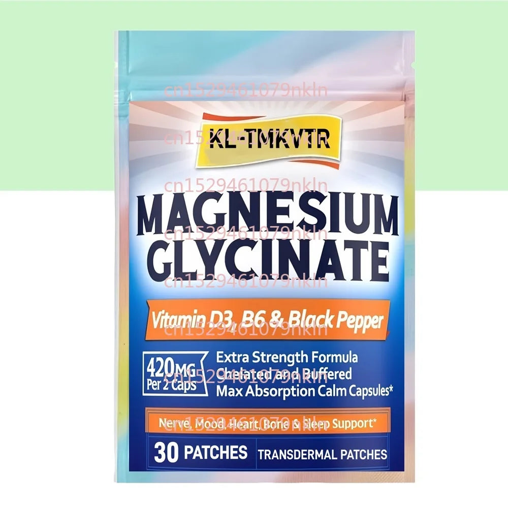 30 Patches Magnesium Glycinate Transdermal Patches with Vitamin D3 & B6 High Absorption for Calm, Mood, Sleep Support