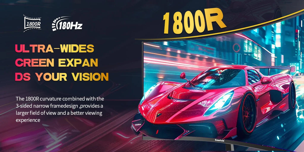 Gawfolk 27 inch Curved Gaming Monitor,180Hz PC Monitor Full HD 1080P, Frameless 1800R Computer Display with FreeSync & Eye-Care
