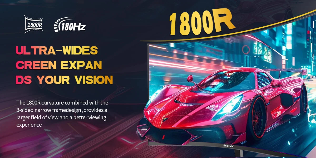 Gawfolk 27 inch Curved Gaming Monitor,180Hz PC Monitor Full HD 1080P, Frameless 1800R Computer Display with FreeSync & Eye-Care