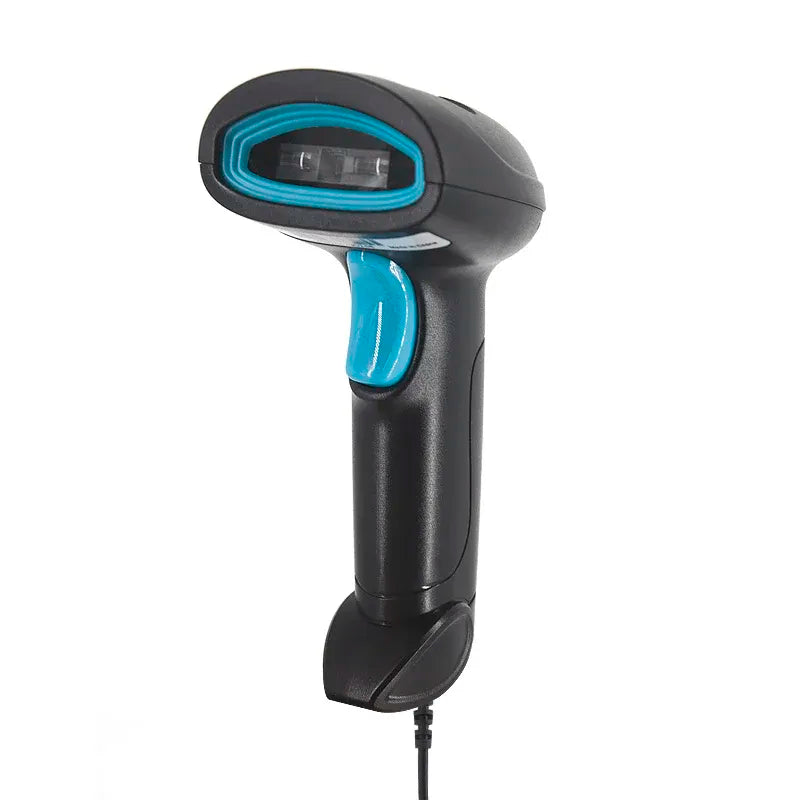 KEFAR H4W wireless handheld 2D scanner, black with blue scan ring and cable