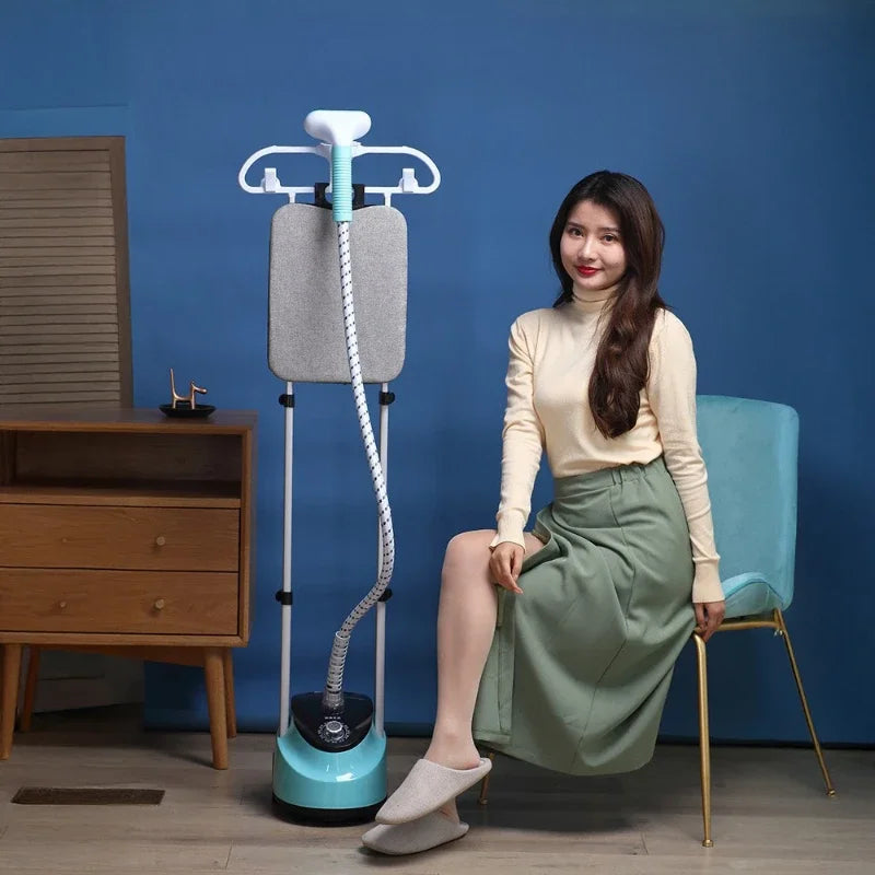 Tidesmit portable double rod vertical garment steamer with ironing board for fast household clothes care, angle two