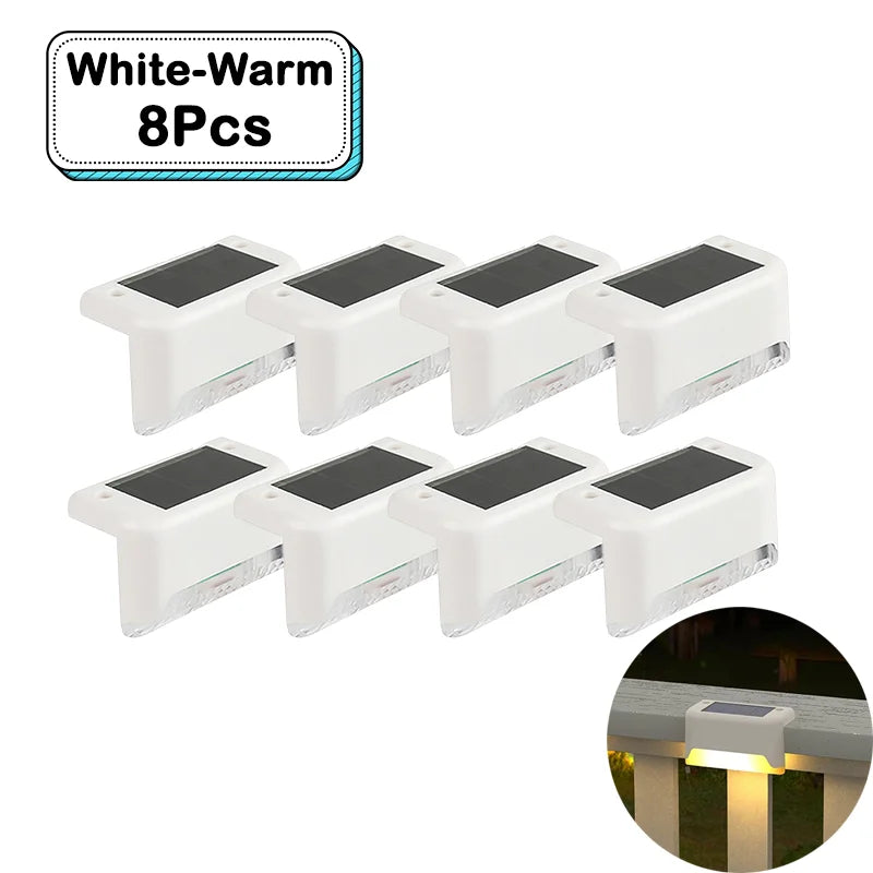 Outdoor Solar Step Lights Warm White LED Waterproof Stair Path Lighting for Garden Patio Fence Balcony Decoration Solar Power
