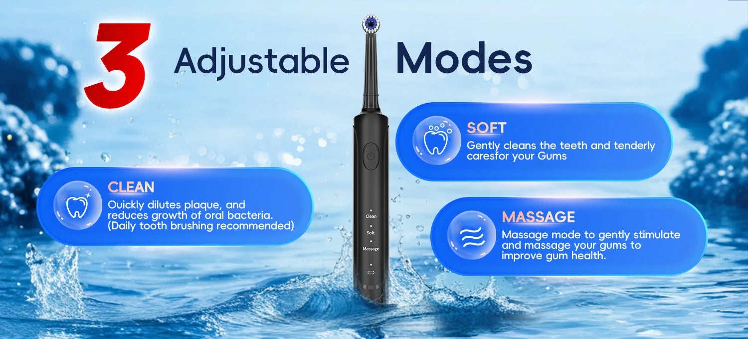 Electric Toothbrush Rotation Clean Teeth Adult 3 Modes Teeth Brush T37 Sonic Electric Tooth Brush With 4 Extra Replacement Heads