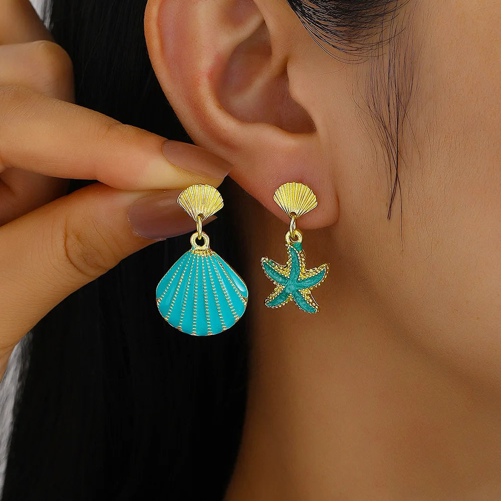 Punk Metal Starfish Stud Earrings for Women Fashion Gold Color Star Geometric Temperament Earrings Summer Jewelry Gift