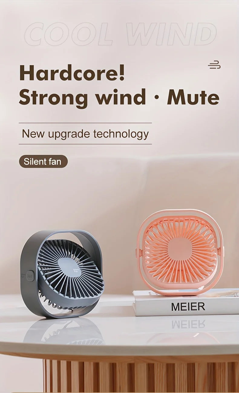 New Ultra-quiet Desk Fan, Suitable for Bedroom, Office, Library, Three Wind Speeds, 360° Rotation, Low Noise, Portable Mini Fan