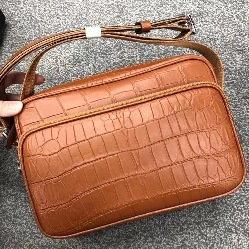 2022 New Designer Belly Crocodile Skin Men's Shoulder Bag Fashion Men Real Crocodile Bag High Quality Large Capacity Male Bag 45