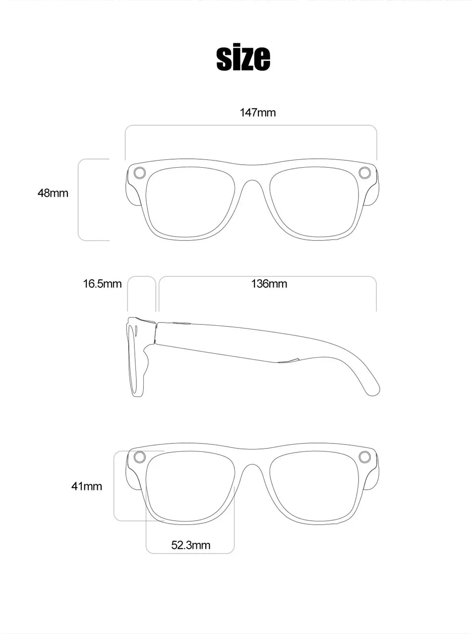 Smart Glasses with AI Camera and 1080P HD Bluetooth Audio Tidesmit