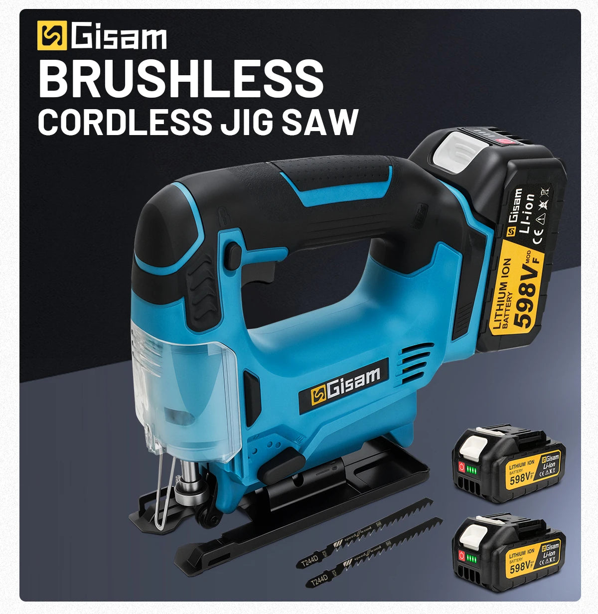 Gisam 26mm 3500RPM Brushless Electric Jig Saw Multi-Function Stepless Speed Woodworking Power Tool For Makita 18V Battery pin
