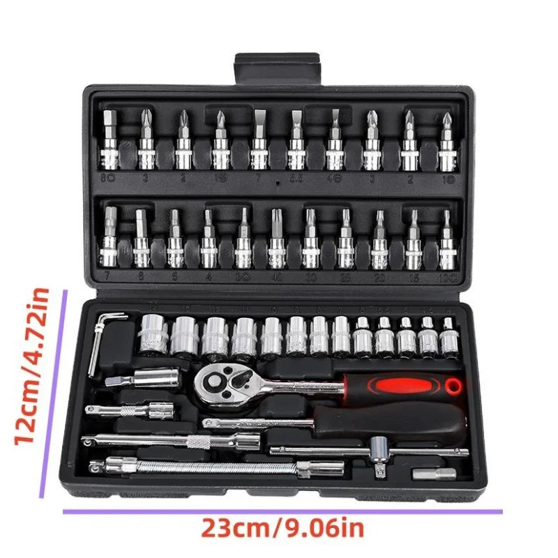 1 Set of 46-Piece Car Repair Tool Set, Ratchet Wrench Tool Box, Car Maintenance Socket Repair Kit, Hardware Kit, Multifunctional Car Repair Tool Kit