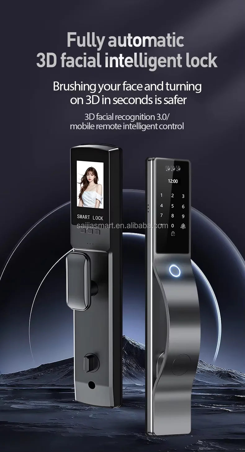 Hot 3D Face Recognition China Automatic Outdoor Security Camera Wishome Wifi Front Entry Smart Door Lock Set