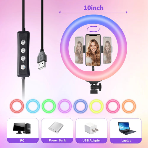 10 Inch RGB Ring Light with 70 Inch Tripod Stand - Tidesmit SM-LJ180 Tidesmit