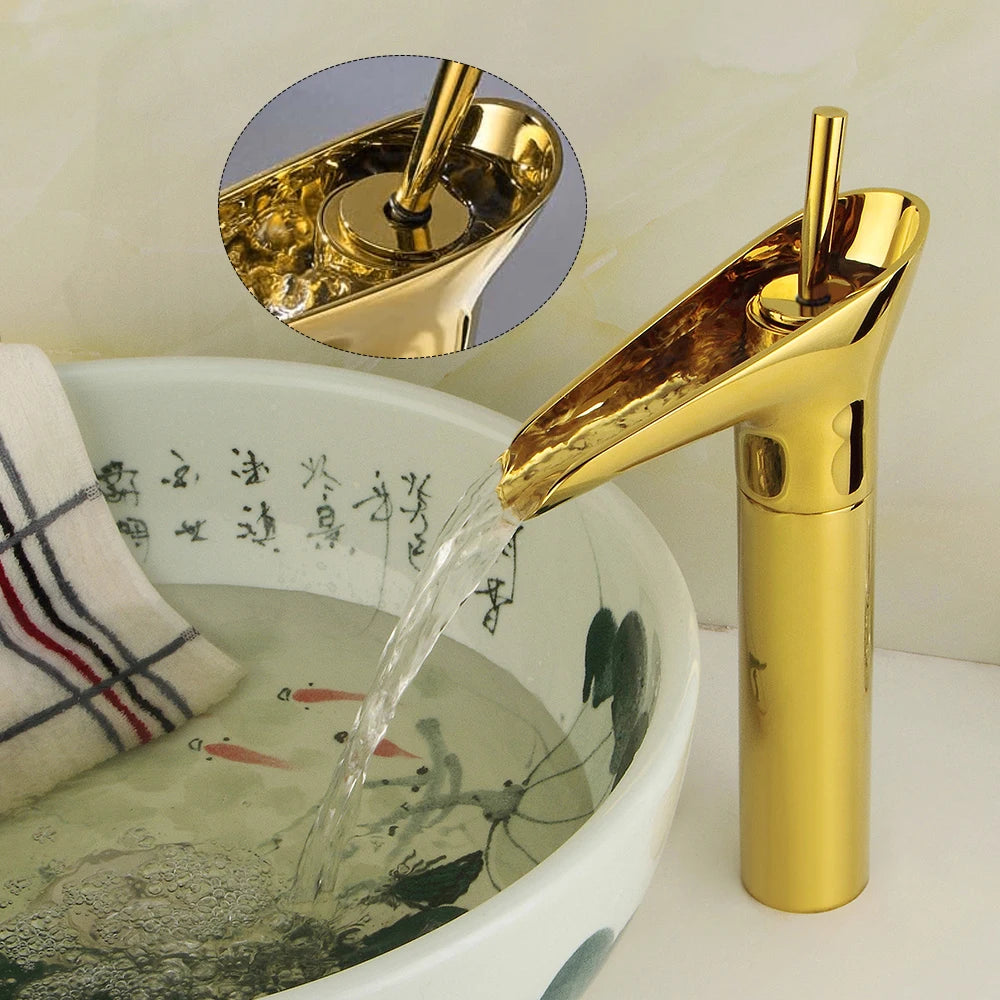 5*16*31cm Modern Golden Bathroom Faucet, Deck Mount Bathroom Single Handle Faucet for Homes, Bathrooms, Washbasins, Restaurants