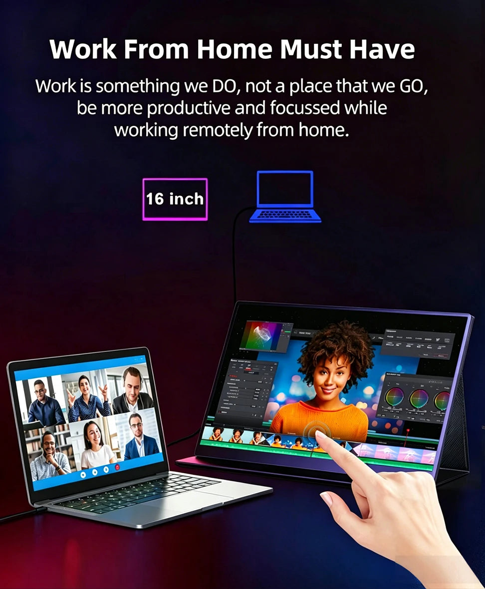 16inch Touch Portable Monitor 1920*1200P FHD IPS Screen 100%sRGB 300Nits HDR Display for Laptop/PC/Phone/Dex/PS4/PS5/SWITCH