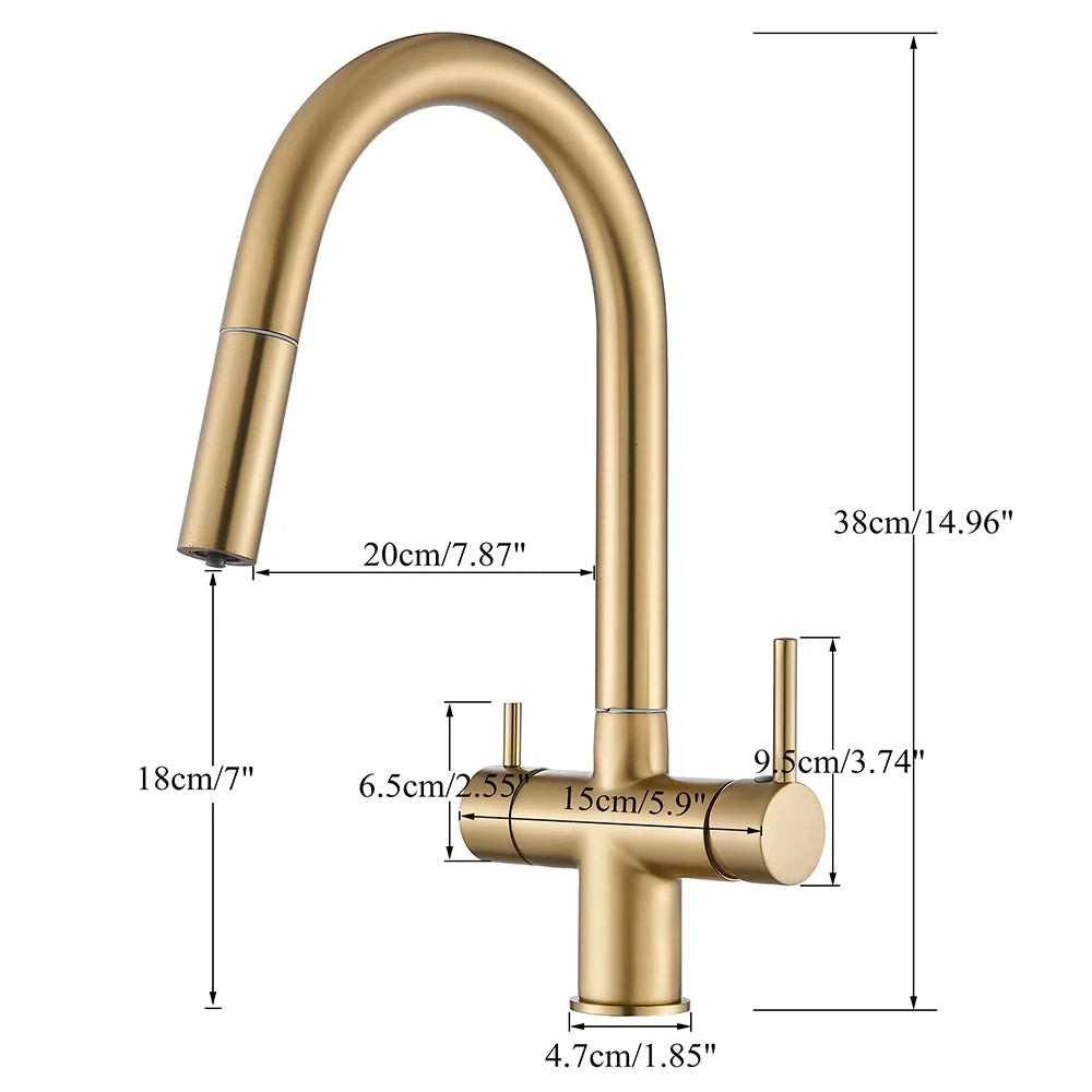 Filter Water Kitchen Faucet Pull Out Sprayer Head Deck Mounted Taps 360 Rotate Hot/Cold Water Mixers Dual Handle