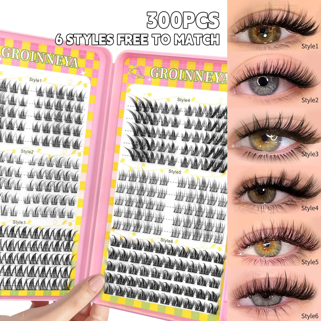 GROINNEYA Eyelashes Clusters 320 pcs Natural Eyelash extension Cluster Lashes Volume Mixed Tray Lashes Cluster Natural