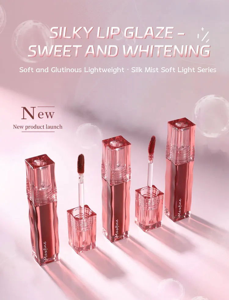 Highly pigmented, waterproof liquid lip glaze in crystal square tubes with doe-foot applicators for long-wearing color.