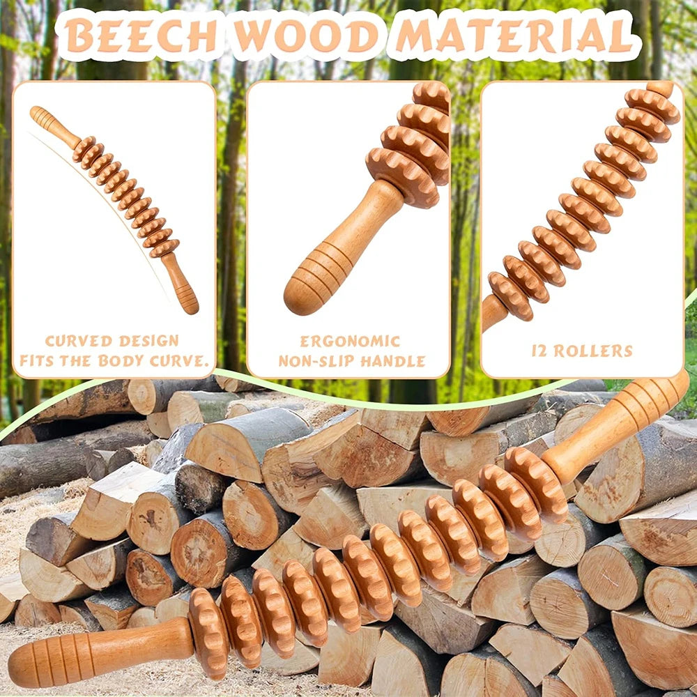 Wooden Back Massage Roller Stick - 12 Gear Deep Tissue Tool Back Massage Instrument Tidesmit