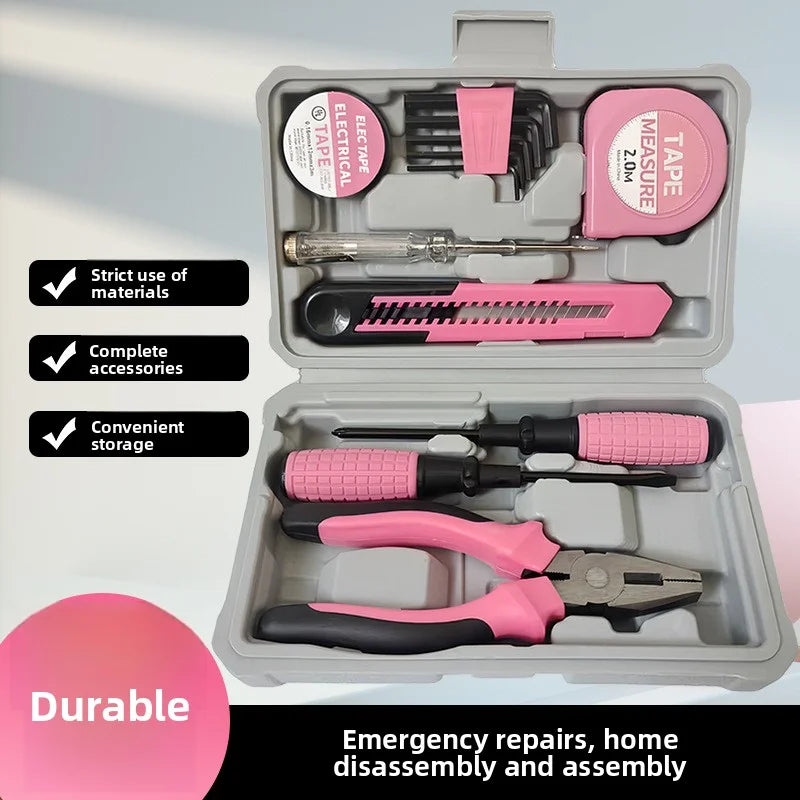 For DIY Use Pink Household Tool Kit Manual Repair Tools Set Multi-Function Home Electrical Maintenance Hand Tools