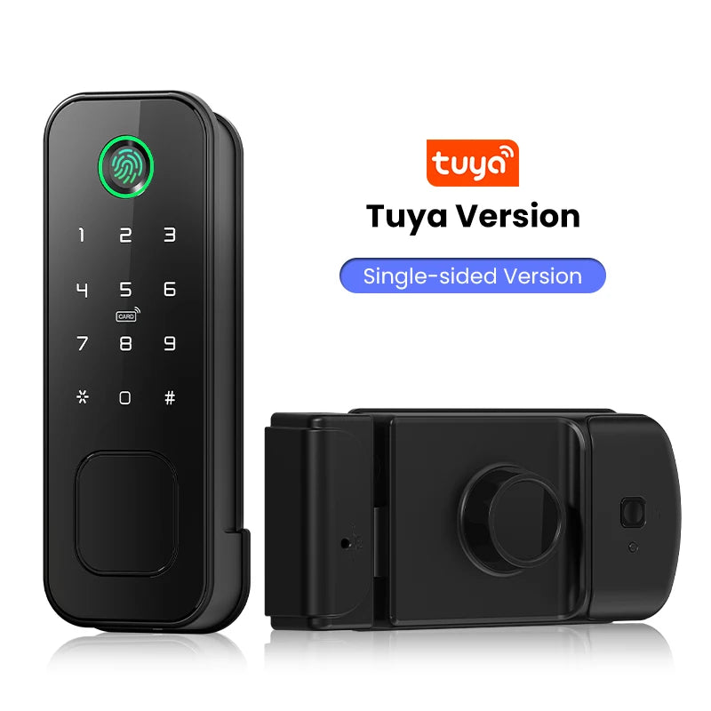 YRHAND Tuya wifi 8 language Fingerprint IP66 Waterproof Outdoor Gate Passcode Rfid Card Keyless Smart Rim Lock﻿ ﻿For home